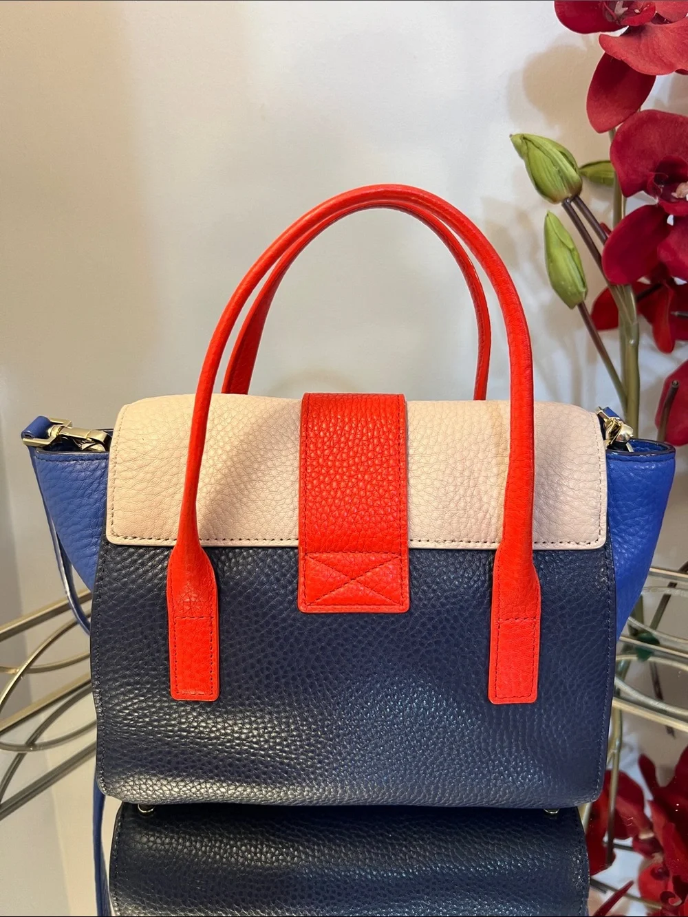 Kate Spade Colorblock Leather Satchel Crossbody Bag Whipstitch Navy Red Blue NWT